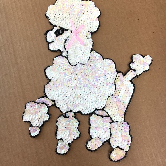 50’s White Iridescent Sequin 9.5" Poodle Applique NOS - Picture 5 of 5